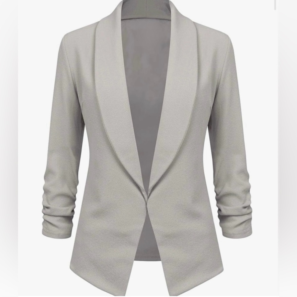 Women 3/4 Sleeve Blazer Open Front Cardigan Jacket Work Office Blazer -grey